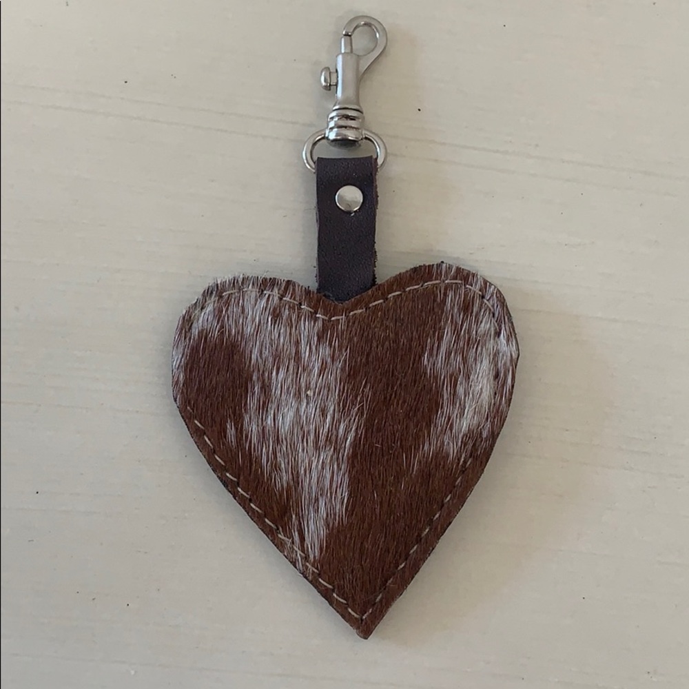 Cowhide heart keychain